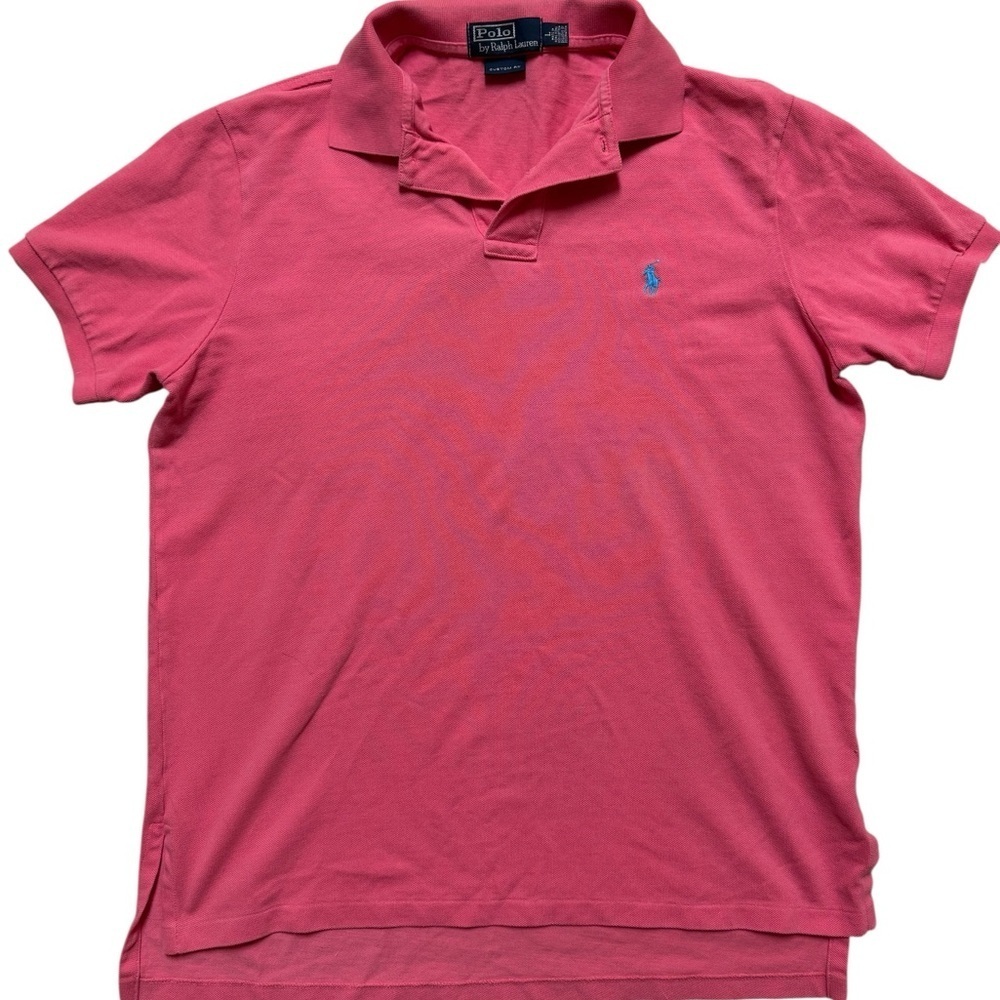 Polo Ralph Lauren Custom Fit Polo Shirt Men Large Pink Blue Pony Logo